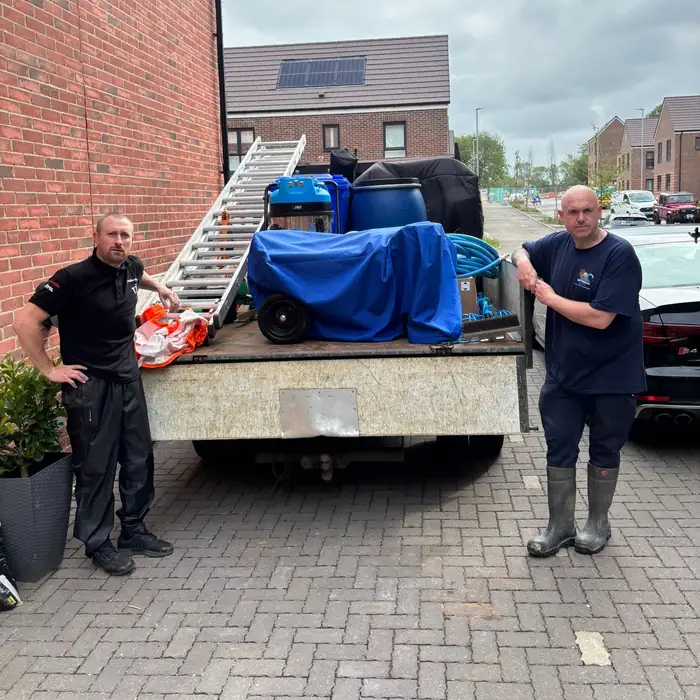 The Soft Pressure Herts crew with their truck loaded with cleaning equipment